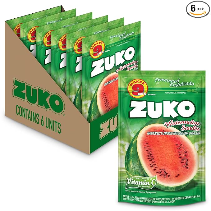 Zuko Watermelon Instant Powder Drink Family Pack 14.1 oz Pack of 6