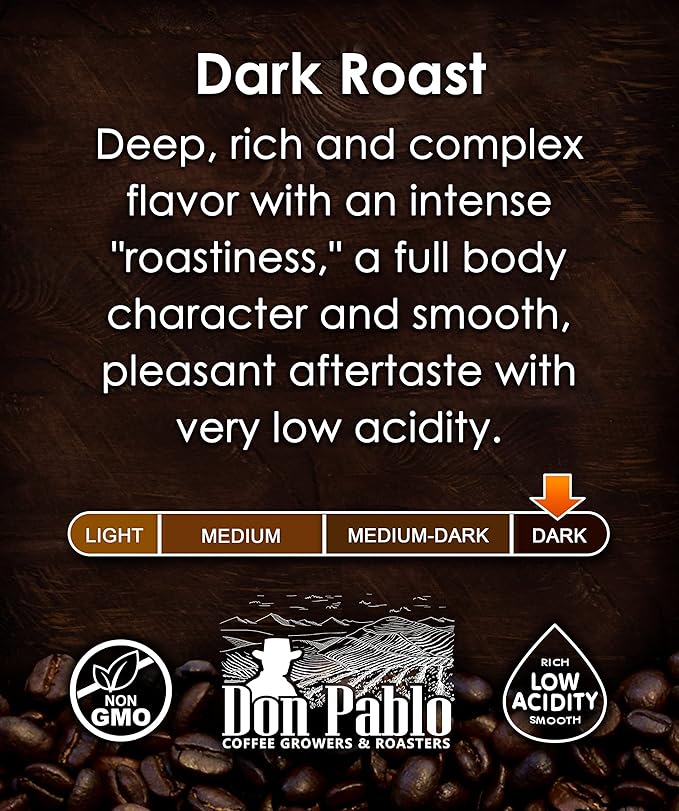 Don Pablo Gourmet Coffee - Café Cubano - Dark Roast - Whole Bean Coffee - 100% Arabica Beans - Low Acidity and Non-GMO - 2lb bag