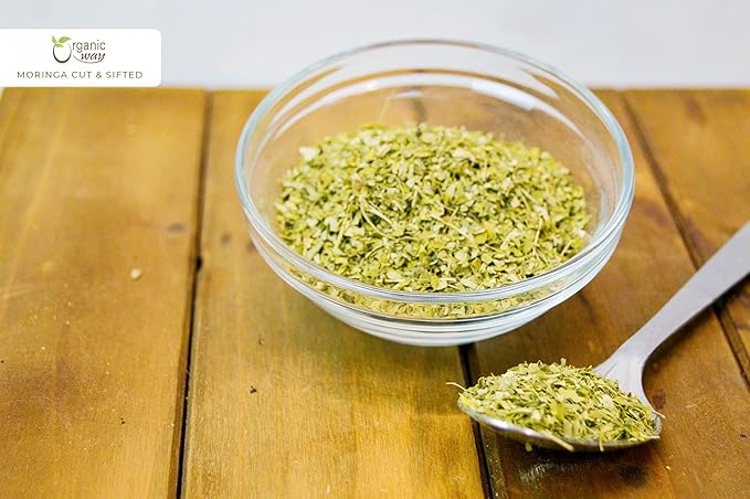 Organic Way Moringa/Drumstick Leaf Cut &amp Sifted (Moringa oleifera) | Herbal Tea - Organic &amp Kosher Certified | Vegan | Non GMO &amp Gluten Free | USDA Certified | Origin - India (1LBS / 16OZ)