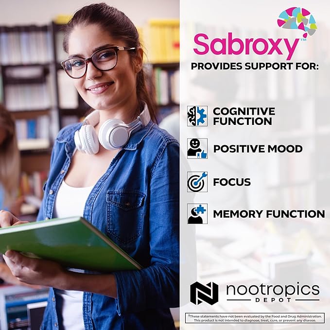 Nootropics Depot Sabroxy® Tablets | 500mg | 30 Count | Minimum 10% Oroxylin-A | Oroxylum indicum | May Help Promote Focus &amp Motivation | May Help Promote Cognitive Function