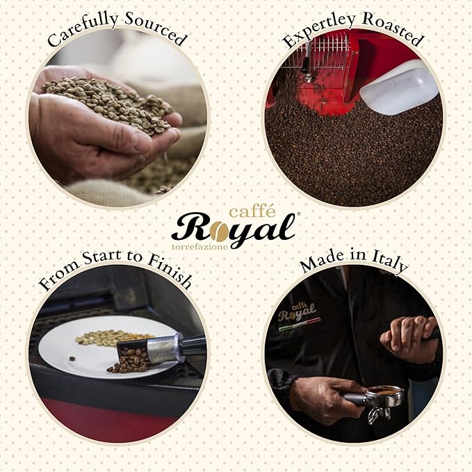 Royal Caffé Italian Coffee Beans – Crema Medium Dark Roast 50% Arabica Robusta Blend Hazelnut Notes Whole Bean Freshly Roasted Gourmet Coffee 2.2 Pounds (1000 Grams) Made in Italy