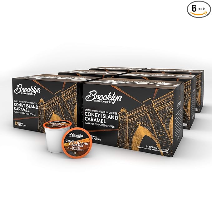 Brooklyn Beans Coney Island Caramel Gourmet Coffee Pods Compatible with 2.0 Keurig Coffee Pods Brewer 72 Count