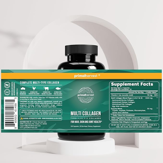 Primal Harvest Multivitamin &amp Collagen Supplements for Women and Men Multi Vitamin Capsules and Collagen Peptides Pills Bundle