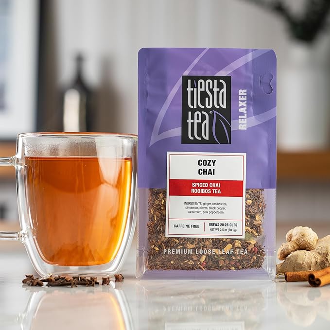 Tiesta Tea - 4 Autumnal Tea Blends Loose Leaf Premium Blend Non-Caffeinated Make Hot or Iced Pouch of Pumpkin Spice Cozy Chai Chamomile Mint Meyer Lemon Zest Pack of 4
