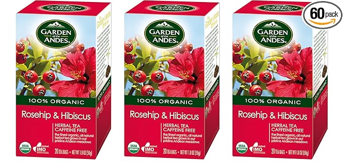 Garden of the Andes Herbal Organic Decaf Rosehip and Hibiscus Hot Tea Bags 0.9 oz 20 Count (Pack of 3)