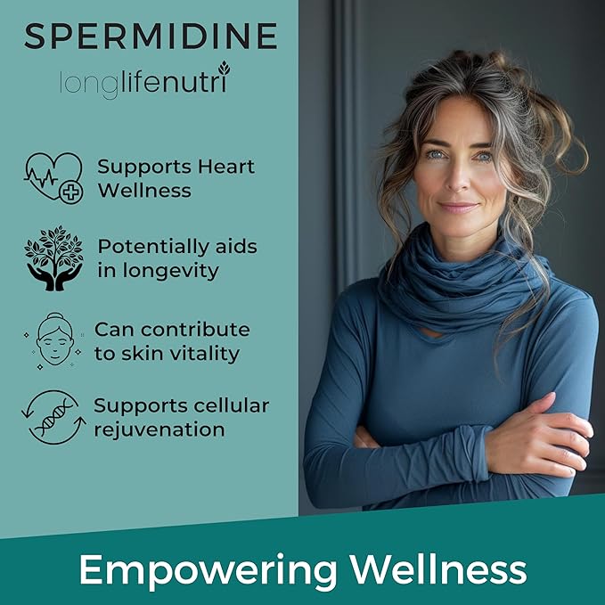 LongLifeNutri Spermidine 20mg Supports Cellular Health &amp Brain Function - 180 Count 2 Serving Size Vegan Capsules Wheat Germ Extract Naturally Support Wellness Lab Tested Crafted in USA