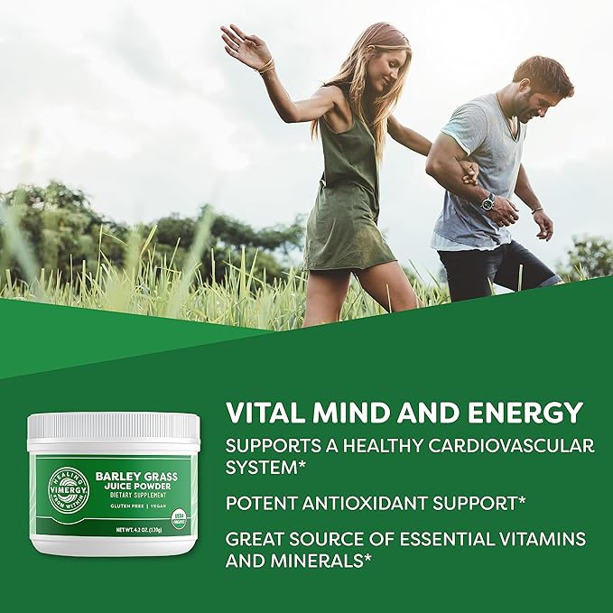 Vimergy Barley Grass Juice Powder Dietary Supplement - 0.8g per Serving (150 Servings) – Clean Superfood Formula – Promotes Cardiovascular Health* – Organic Vegan &amp Gluten-Free – Travel Size 120g