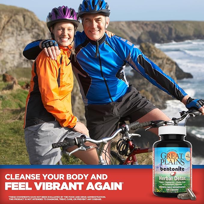Yerba Prima Bentonite Clay Plus Herbal Detox 100 Veg Capsules - Food Grade Clay from The Great Plains USA - Colon &amp Liver Cleanse Supplement with Calcium Clay