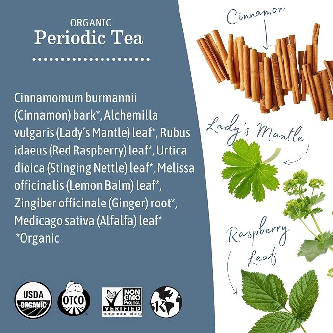 Earth Mama Organic Periodic Tea | Organic Herbal Support for Periods Postpartum &amp Perimenopause 16 Teabags Per Box
