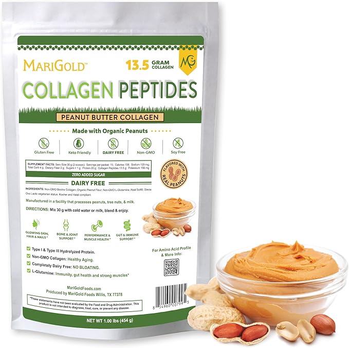 MariGold Hot Cocoa and Peanut Butter Collagen Bundle Grass-fed Type I &amp III Collagen Peptides