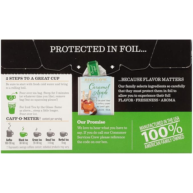 Bigelow Caramel Apple Black Tea Bags 18 Teabags (Pack of 6) Caffeinated Black Tea 108 Tea Bags Total