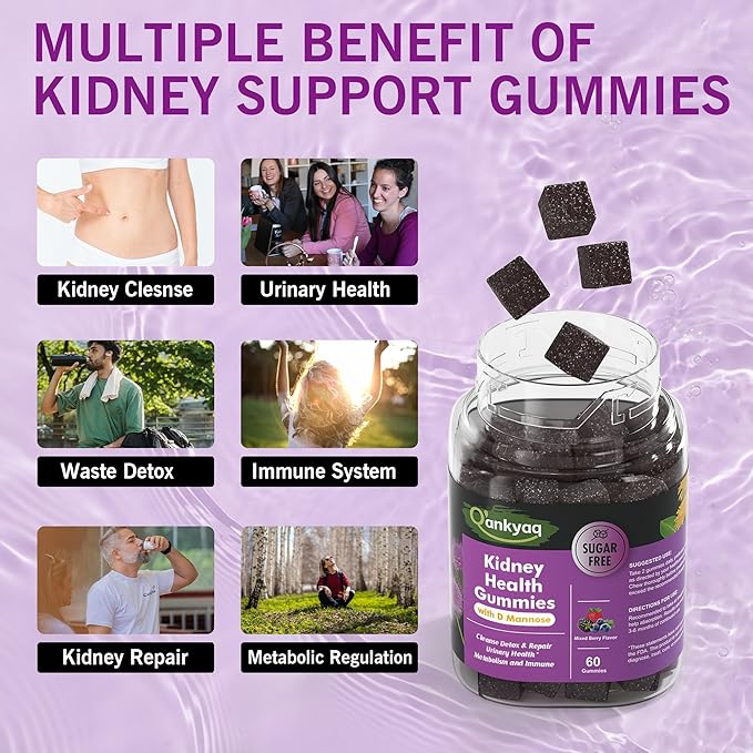 D mannose Gummies for Women Kidney Cleanse Detox &amp Repair Gummies – Urinary Health &amp Kidney Stone* Support Chewable D-mannose with Astragalus Dandelion Milk Thistle – Vegan Sugar-Free 60