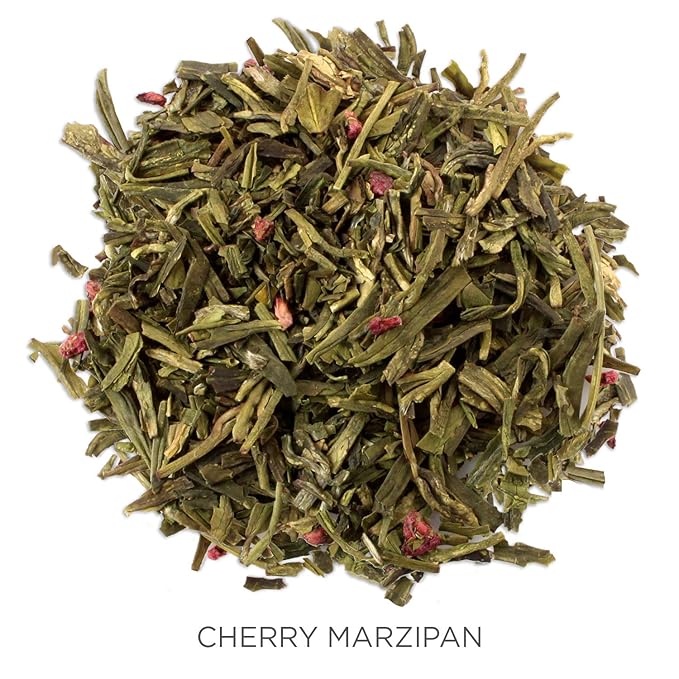 Tea Forte Cherry Marzipan Premium Loose Leaf Caffeinated Green Tea Blend Canister Makes 35-50 Cups