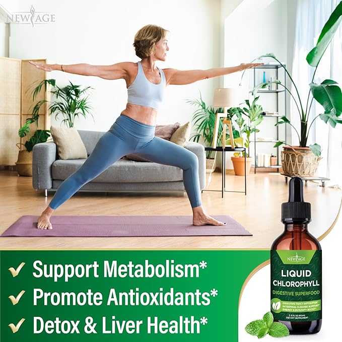 NEW AGE Chlorophyll Liquid Drops - Natural Concentrate – Energy Booster Digestion and Immune System Supports Internal Deodorant Liver Function - (2 Fl Oz (Pack of 2))