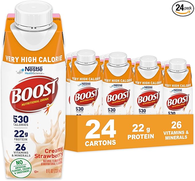Boost Very High Calorie Strawberry Nutritional Drink – 22g Protein 530 Nutrient Rich Calories 8 Fl Oz (Pack of 24)