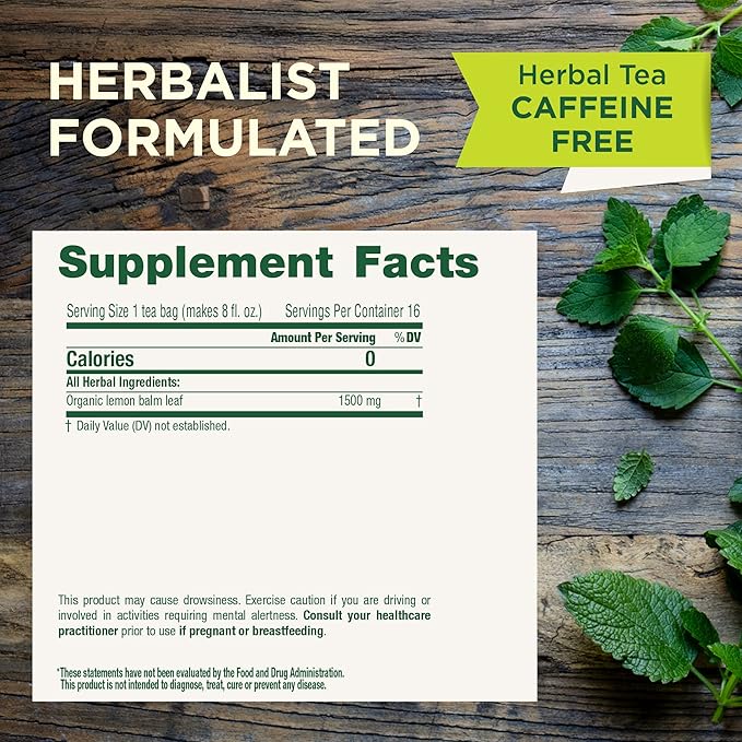 Herb Tea 95% organic Lemon Balm  16 bag (pack of 6 ) ( Value Bulk Multi-pack)