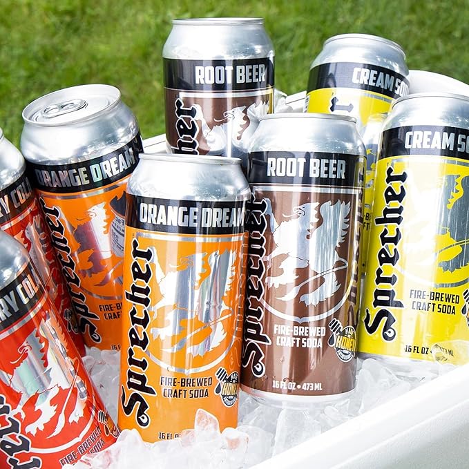 Sprecher Brewing Company Best Sellers Variety Pack in 16 Fl Oz Cans (12 Pack) Root Beer Cream Soda Orange Dream Cherry Cola - Premium Gourmet Craft Soda