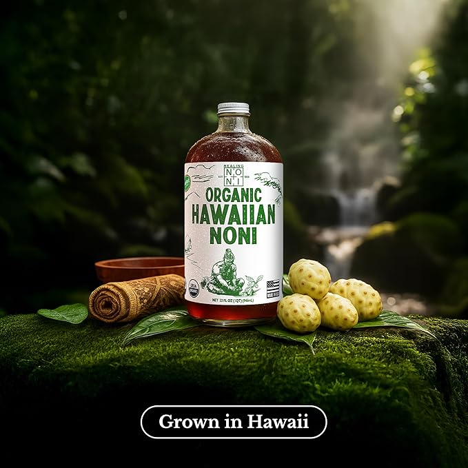 Healing Noni - 100% Pure Noni Juice - USDA Organic Full Strength Wellness Drink Hawaiian-Grown Superfood - (32oz 1 Pack)