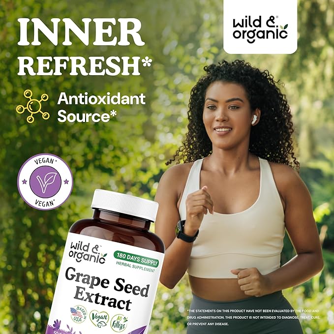 Wild &amp Organic Grape Seed Extract Capsules - 20000 mg Strength Grapeseed Extract Equivalent - 95% Polyphenols - 400 mg per Serving - 180 Vegan Capsules - 6 Month Supply - Non-GMO