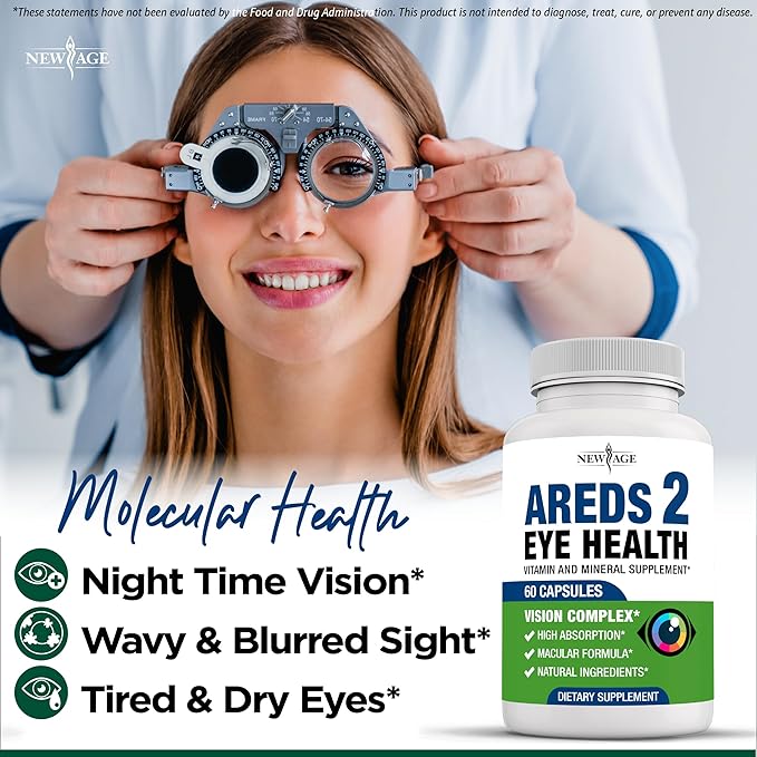 NEW AGE AREDS 2 Eye Vitamins - Lutein Zeaxanthin Bilberry Astaxanthin Mineral Vision Supplement - 180 Count