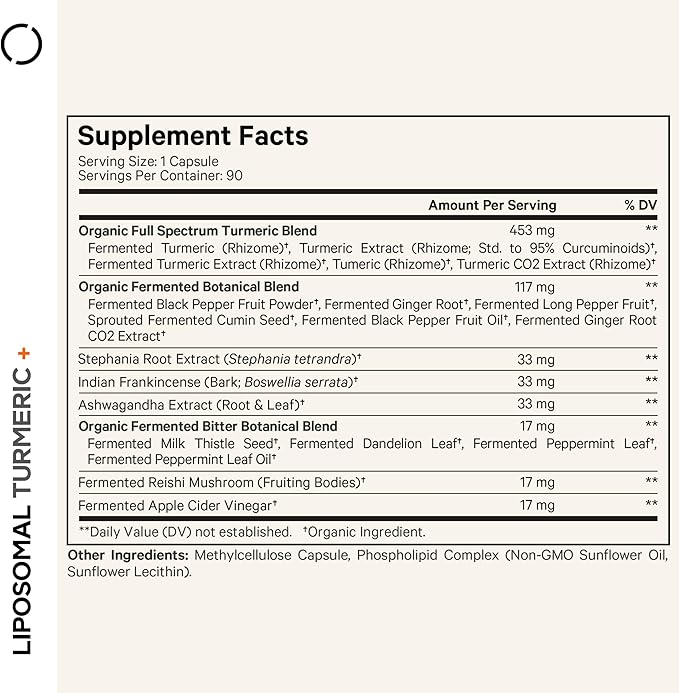 Codeage Organic Turmeric Supplement - 95% Curcumin Extract Pills - Liposomal Fermented Botanical Blend Black Pepper Ashwagandha Ginger Stephania Boswelia Cumin Digestive Bitters - 2 Pack