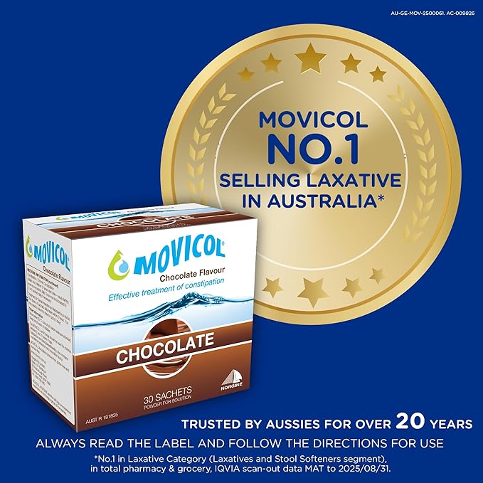Movicol Sachets for Relieve of Constipation to Restore Comfortable Bowel Movements - Chocolate Flavor - 30 Sachets