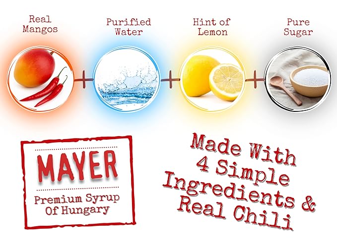 Mayer Premium Chili Mango Syrup – Award-Winning Organic Fruit Syrup Crafted with 100% Real Fruits All Natural Vegan Gluten-Free – Ideal for Cocktails Coffee Desserts Cocktails (16.9 oz)