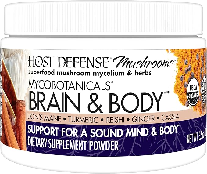 Host Defense MycoBotanicals Brain &amp Body* Powder - Digestive &amp Immune Support Supplement with Lion's Mane &amp Reishi Mushroom - Brain Supplement to Support Memory &amp Focus - 3.5 oz (33 Se