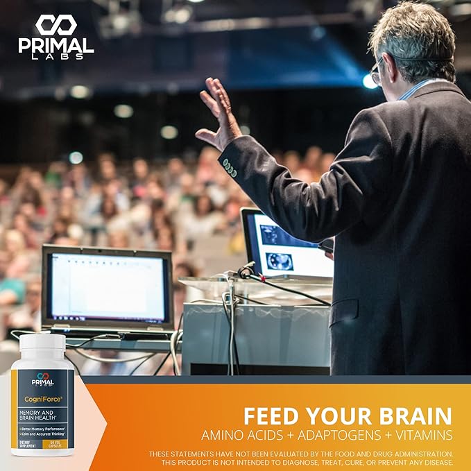 Primal Health CogniForce - Memory &amp Brain Health - Acetyl L-Carnitine Formula - Better Cognitive Performance - Clarity + Focus + Better Recall + Calm Thinking - Dietary Supplement - 60 Capsules