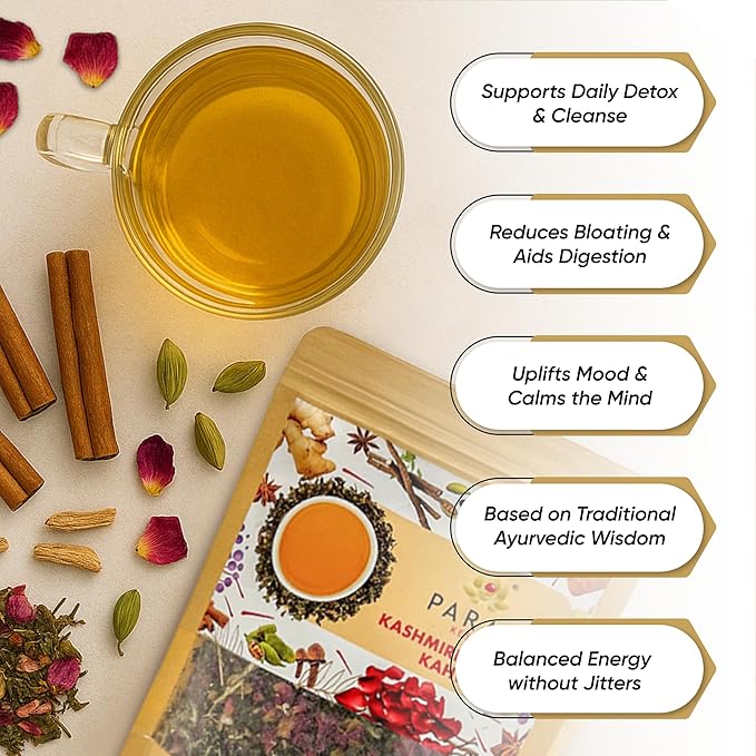 Param Kesar® Organic Kashmiri Kahwa Herbal Tea | Detox &amp Digestive Support | Aromatic 12 Spice Bend | 100g Loose Leaf Tea