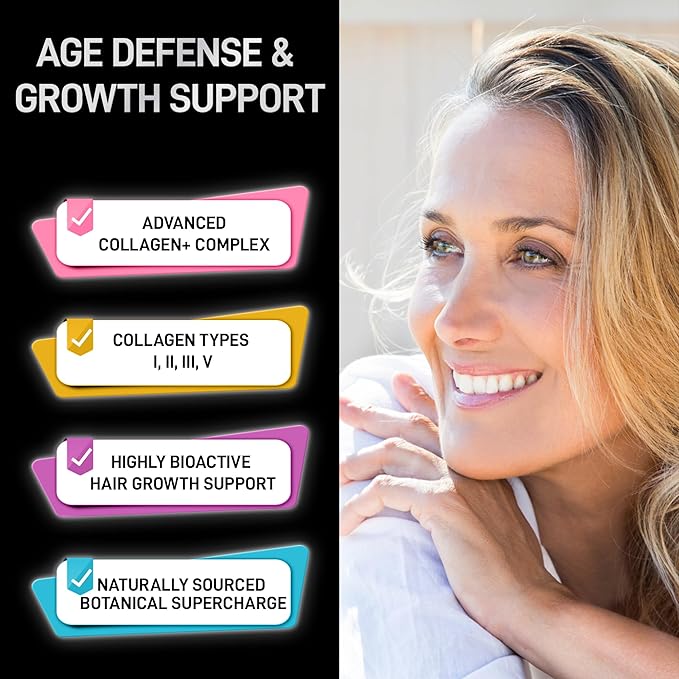 Age Defense Beauty Collagen Matrix - 2000mg Multi Collagen Biotin Keratin Hyaluronic Acid Saw Palmetto Supplement Complex - DHT Blocker for Men &amp Women for Hair Growth - 3-PACK 270 Gluten-Free C