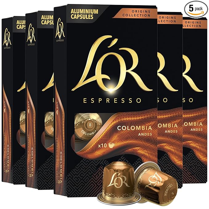 L'OR Espresso Capsules 50 Count Colombia Single-Serve Aluminum Coffee Capsules Compatible with the L'OR BARISTA System &amp *Nespresso Original Machines