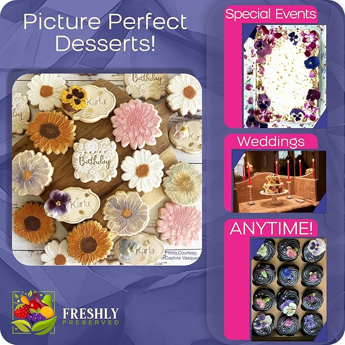 Freshly Preserved Pansy Freeze-Dried Edible Flowers - Dried Edible Flowers for Cakes Decoration Drink Garnish Cocktails Resin Art &amp DIY Crafts - USA-Grown Whole Bloom - Set of 20-0.2 Oz