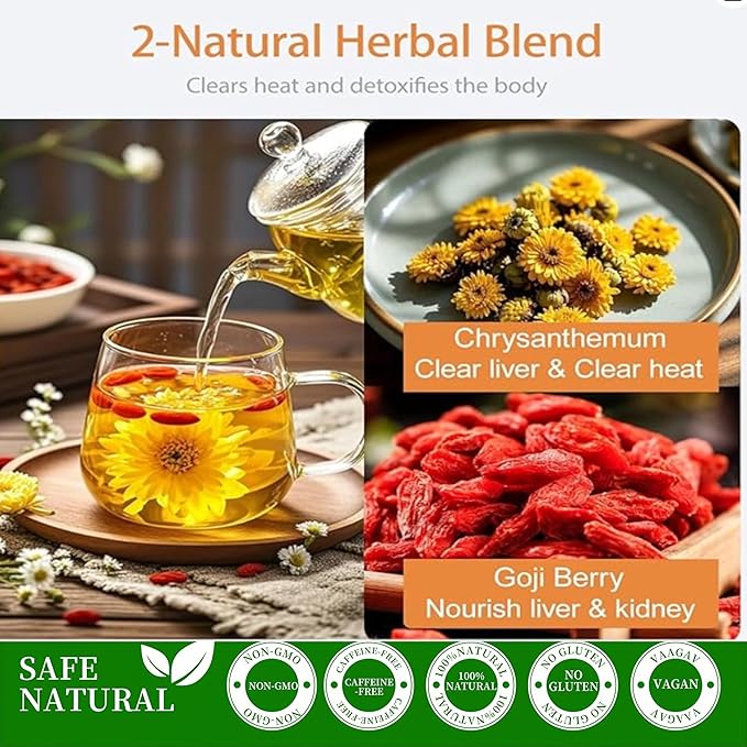 Harbique Organic Chrysanthemum Goji Berry Herbal Tea Caffeine-Free Herbal Tea for Calm &amp Relaxation Daily Wellness Support Non-GMO 40 Individually Wrapped Tea Bags
