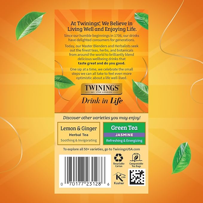Twinings Camomile Honey &amp Vanilla Herbal Tea Individually Wrapped Bags 20 Count (Pack of 6) Naturally Caffeine-Free Enjoy Hot or Iced 120 Teabags