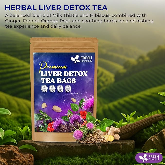 FreshDrinkUS Premium Liver Detox Tea Bags | 135 Count | Eco-Conscious Corn Fiber Tea Bags | Ayurvedic Stomach Relief &amp Liver Support | Vegan Caffeine Free Kosher