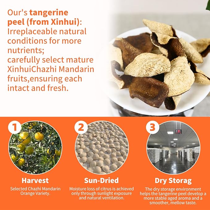 Baihuatang Natural Dried Tangerine Peel for Tea ‌Dried Tangerine Peel 50g (1.76oz) | Xinhui Chen Pi | Matured Mandarin Peel | No Additives 新会陈皮