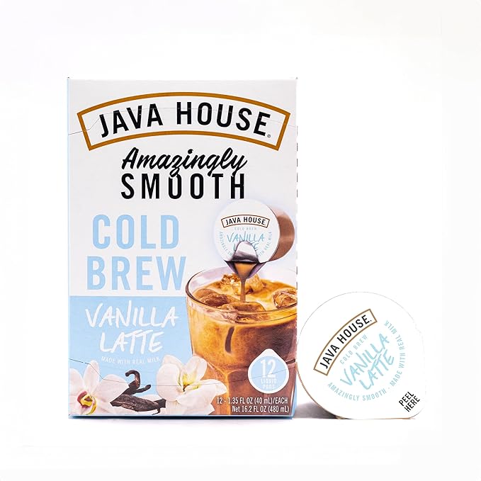 JAVA HOUSE French Vanilla Latte Cold Brew Coffee Pods (48 Count) Peel and Pour Pods Hot or Iced