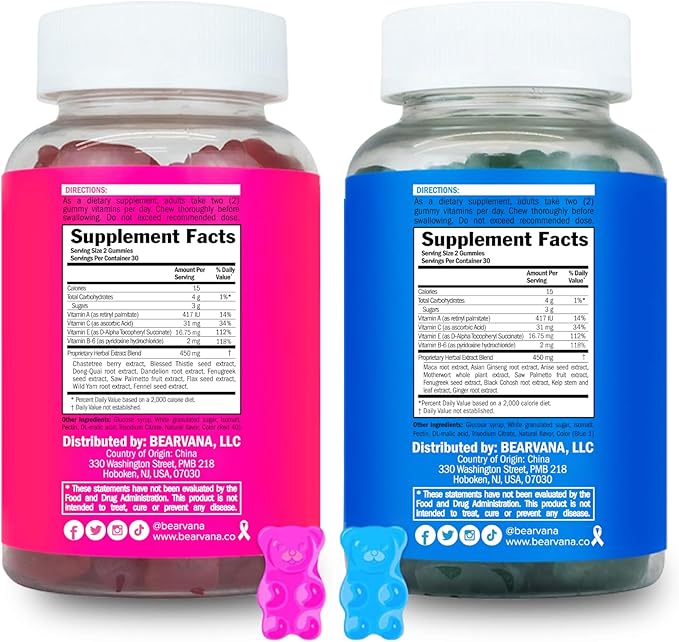 BEARVANA Top &amp Peach Support Combo Pack Multivitamin Gummies for Women | Includes Herbal Extracts &amp Essential Vitamins | Berry Flavor | 2-Pack (120 Gummies)