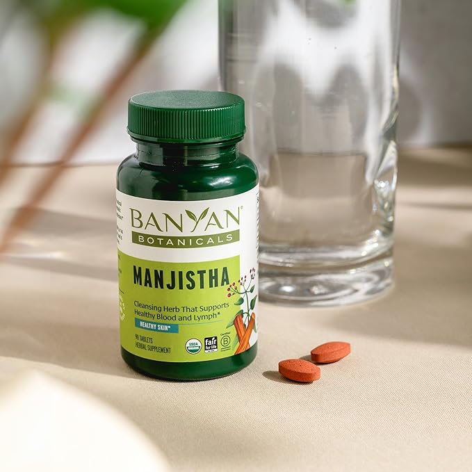 Banyan Botanicals Organic Manjistha – Natural Skin Support &amp Lymphatic Drainage Supplement – Red Root Blood Cleanse for Clear Complexion – 90 Tablets – USDA Organic Fair Trade