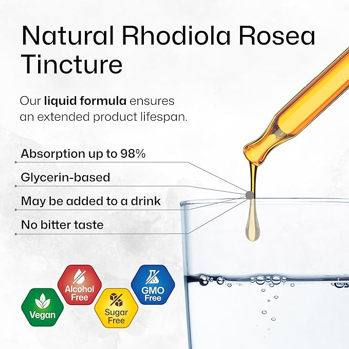BIO KRAUTER® Rhodiola Rosea for Calm &amp Sleep Support - Vegan Rhodiola Rosea Supplement for Mood Support - Natural Calm Drops for Relaxation 4 Fl.Oz 56-Day Supply Alcohol &amp Sugar Free