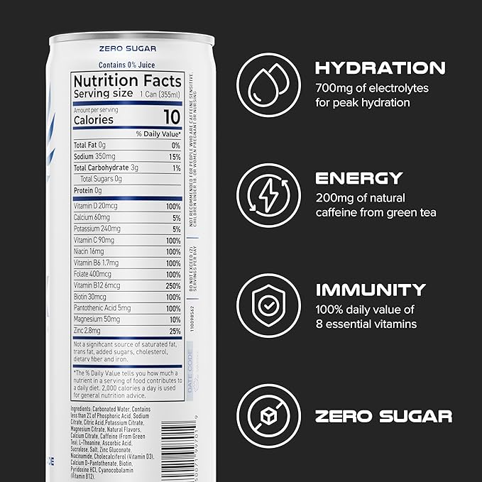 PHX Hydration Energy Drink - 700mg Electrolytes 200mg Natural Green Tea Caffeine 100% Daily Value 8 Essential Vitamins - 12 oz Cans (12 Pack) (12 Pack Variety Pack)