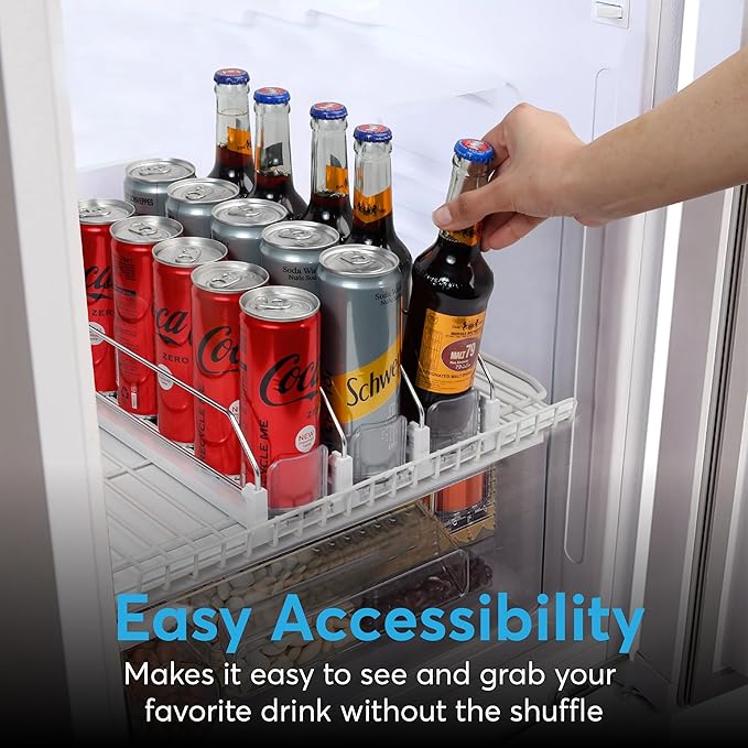 Dwella Drink Organizer for Fridge with Pusher Glide 5 Rows Spring Loaded Fridge Drink Dispenser Self Pushing Soda Can Organizer for Refrigerator Bottle Beverage Organizer for Fridge Drink Holder