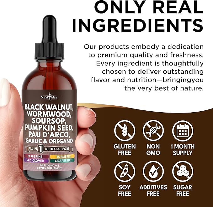 Black Walnut Wormwood Cleanse Drops - Liquid Soursop Garlic Pumpkin Seed PAU D'Arco Oil of Oregano Turmeric Berberine Neem Extract Hull Bark Tincture - - 4oz