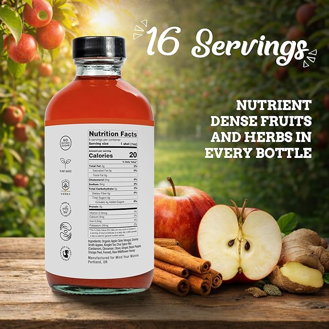 Fire Brew Premium Shrub – Spiced Apple Shrub | 16 Concentrated Servings of Organic Ingredients for Cozy Sweet Tart Flavor with Apple Cinnamon Ginger Cardamom Clove and Honey – 8oz
