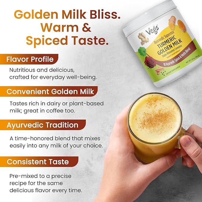 Turmeric Golden Milk Powder (150 Servings) - Ayurvedic Triple Rhizomes Spice Mix Organic Turmeric Golden Latte with Ginger Rose Cinnamon Ashwagandha for Immune Focus Cognitive (10 oz)