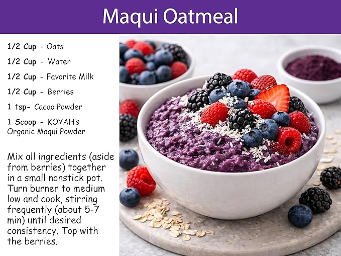KOYAH - Organic Maqui Berry Powder 30 Servings (1 Scoop = 146 Berries or 1/8 Cup Fresh) Chile Grown Freeze-Dried Whole-Berry Powder