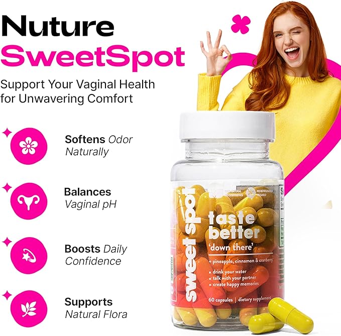 Sweet Spot – Pineapple &amp Cranberry Vaginal Health Supplement 60 Capsules – Freshens Taste Promotes Feminine Balance Women's pH Balance &amp Odor Control with Natural Cinnamon Extract – Made i