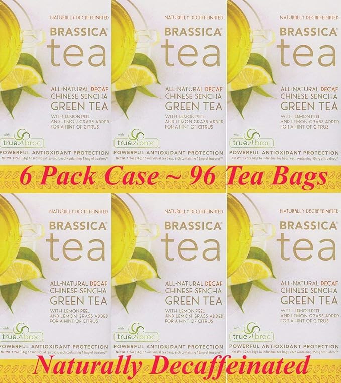 Brassica® DECAF. Green W/Lemon Tea W/sgs~ 6 Boxes (96 Tea Bags)