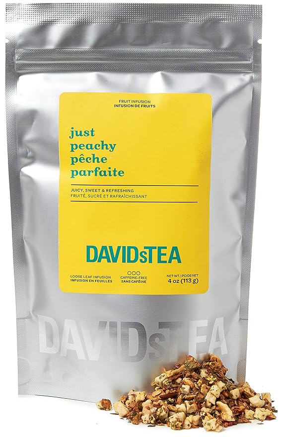 DAVIDsTEA Just Peachy Loose Leaf Tea Premium Herbal Tea with Peach and Apple Fruity Iced Tea 4 oz / 113 g